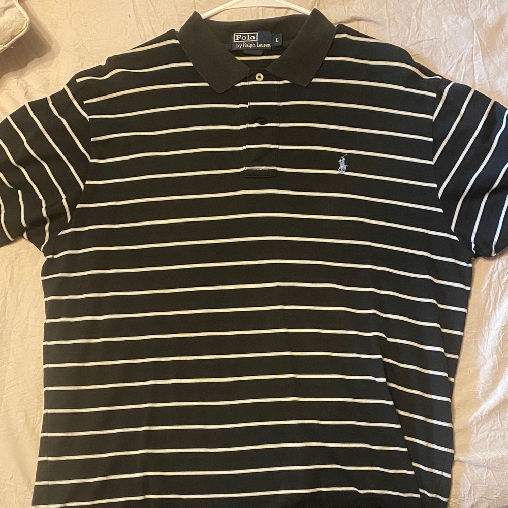 Polo by Ralph Lauren Men's Black and White Striped Polo
